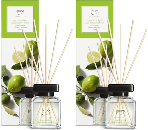 ipuro - Essentials Raumduft Lime Light 100ml | Raumerfrischer mit Zitronengras, Bergamotte, Orange, Geranie, Maiglöckchen & Vanilleblumen Duft Aroma | Diffuser mit Stäbchen | Lufterfrischer Wohnung