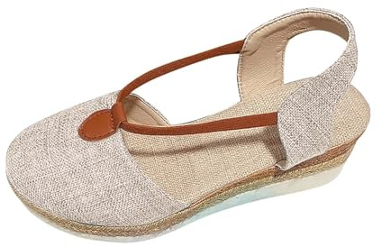 Cocila Sandalias Mujer Cuña Pies Anchos Zapato Comodas De Verano Para Mujer, Con Punta Abierta, Tacón Bajo Y Cuerda, El Tiempo Antideslizantes (Beige, 41) Deportivas Esparto Sandalia Negra Cuñas