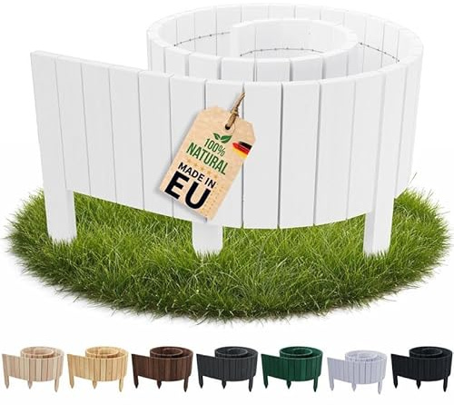 Floranica Rasenkante Flexible Beeteinfassung 20 x 200 cm Weiß Rollborder Holz Beetumrandung Holzzaun Palisade Rollzaun
