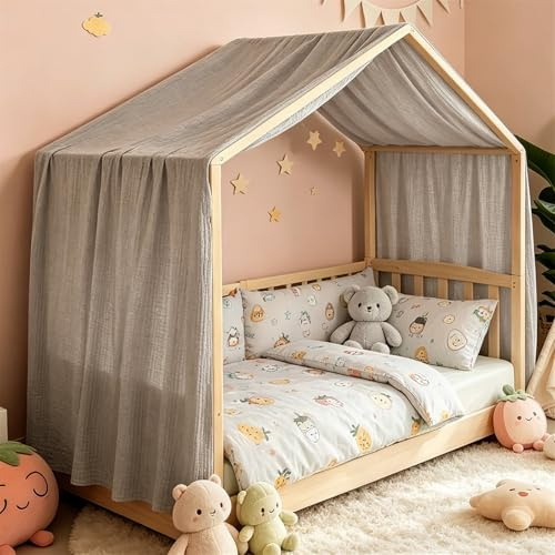 Ginkago Hausbett Himmel 100% Baumwolle Betthimmel für Kinderbett platzsparende Deko für kleine Räume ideal für Mädchen & Jungen Bed Canopy