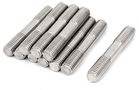 sourcing map 10Pcs Vis Double Filetage Double Extrémité M10 x 60mm | Pousser Tige Goujon, 304 Inox Acier, Serré Réglable