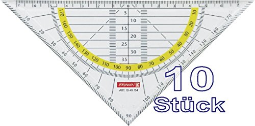 10 Stück Brunnen 1049754 Geometrie-Dreieck/Geodreieck für Schule und Büro 16 cm, glasklar)