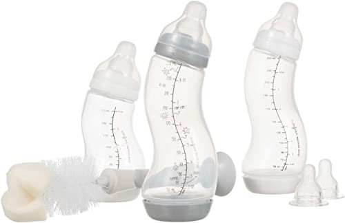 Difrax Babyflaschen Set 0-6 Monate – Trinkflasche Baby Neugeborene – Anti Kolik - Gute Akzeptanz - 1x 170ml - 2x 250ml - 2x Silikon Flaschensauger - 1x Flaschenbürste - BPA-frei