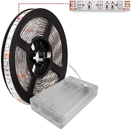 Sunboia LED-Streifenlichter 2M 60 LED Bänder weiß mit batteriebetriebenes,IP65 wasserdichtes DIY Flexibel Stripe für Innen Heim Küche usw