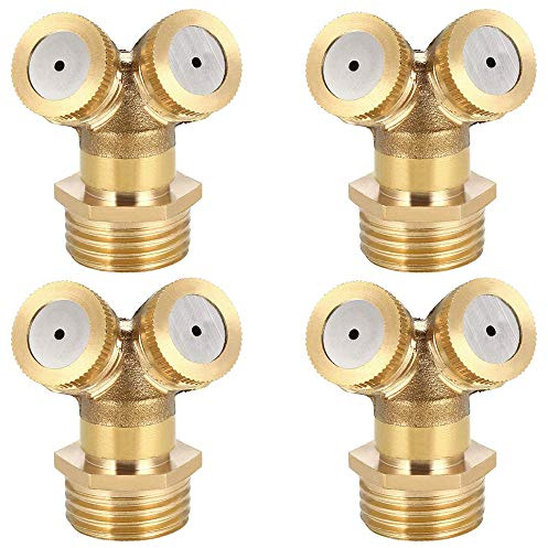 ZLYY 4 Stück 6,35 mm Sprühdüse, 2-Loch-Messing-Sprühdüse, landwirtschaftliche Sprühdüse, Gartensprinkler-Bewässerungssystem