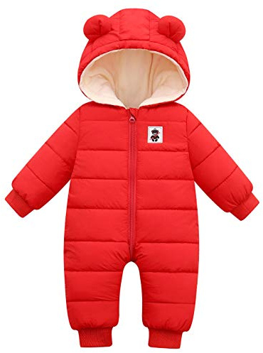 Happy Cherry - Tuta Invernale Bambino Tute da Neve Neonato Pagliaccetto con Cappuccio Inverno Bambini Bambine Cappotto Manica Lunga Giacca Caldo Abbigliamento Imbottita - 0-3 Anni