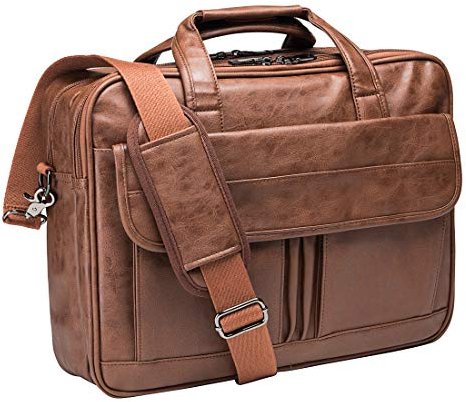 Herren Laptoptasche, 39,6 cm (15,6 Zoll), Leder, wasserabweisend, für Geschäftsreisen, Aktentasche, Arbeit, Computertasche, Schulranzen, Geschenk für Ehemann, Braun
