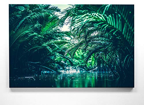 Atemberaubendes Leinwandbild Wald im XXL Format 120x80cm. Das Motiv Tropisch grün als großes Wandbild. Fertig aufgespannt auf Holzrahmen. Als Hintergrund und Deko für Wohnzimmer & Schlafzimmer