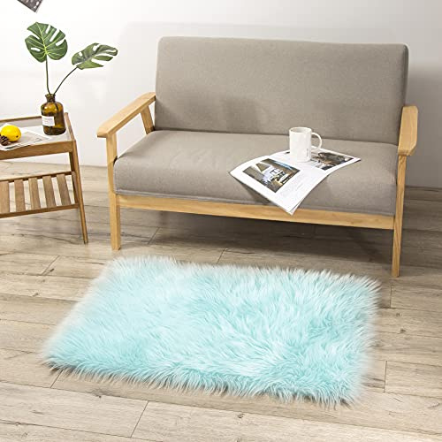 Teppich Wölkchen Alfombra de imitación de Piel de Cordero | Salón Dormitorio Deco | Piel de Oveja como Colcha, cojín de Asiento, Piel para Silla, sofá, Cama | Verde Menta - 60x90 cm Rectángulo
