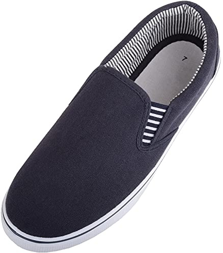 ABSOLUTE FOOTWEAR Mens Lightweight Summer Canvas Slip On Trainers Pumps with Twin Gusset - Navy - UK 11 / EU 45
