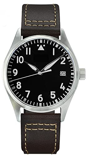 NC Cronos 39mm Pilot Mechanical Men Watches PT5000 Super Luminous Sapphire Class Braunes Lederband Edelstahl Fliegeruhr (Color 3 no Logo)