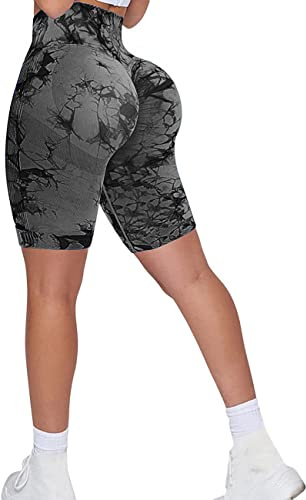 Memoryee Sportshorts leggings dam push up hög midja rumplyft elastiska kompressionsbyxor sport fitness yoga, B-tie Dye svart, S