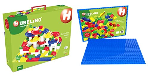 Hubelino 420572 Baukasten Maxi (213-teilig) Kugelbahn, kompatibel & Hubelino 420329 Kugelbahn Grundplatte 560 Noppen Blau, kompatibel