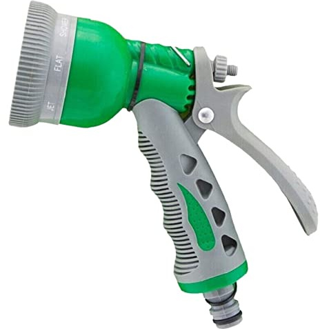 Garden Hose Pipe Spray Gun - 8 Patterns of Water Spray for Garden, Yard and Car wash, Pony Jet Pet Wash - Adjustable Metal Tip, Ergonomic Handle Nozzle Gun Watering Tool - Grey
