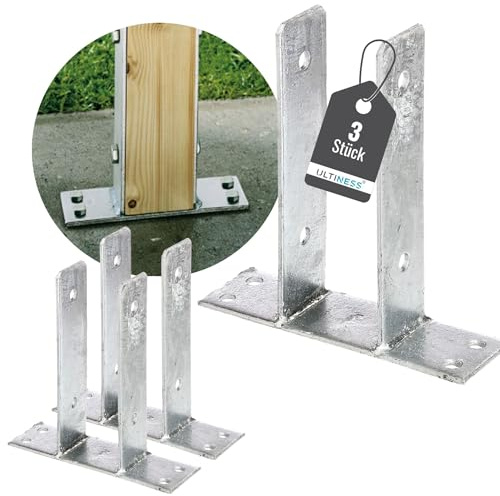 ULTINESS U-Pfostenträger zum Aufschrauben U-Form, 71 mm [3 Stück] | feuerverzinkt robuste U-Träger zum Aufdübeln für Zäune & Sichtschutz optimale Befestigungslösung für Pergola