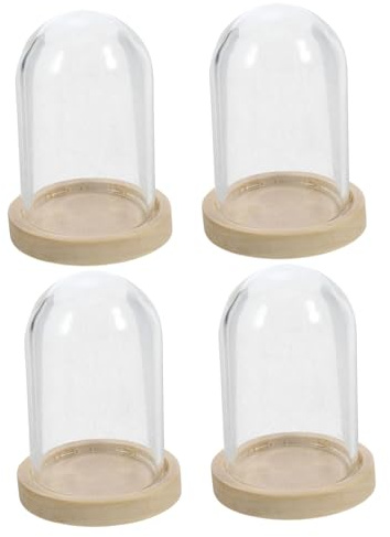 BIUDECO 4sets Mini Glass Cloche Dome Glass Display Case with Tray for Preserved Flowers Miniature Decor Elegant Design for Dollhouses Landscapes