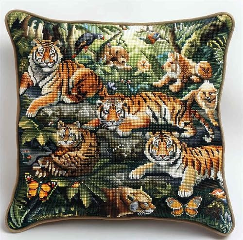 kitphoenix Knüpfkissen Zum Selber Knüpfen Knüpfen Set Knüpfteppiche Settier Elefant Tiger Löwe3D Handgemachte Geschenke Knüpfteppich Für Kinder Und Erwachsene Knüpfset 43Cm X 43Cm