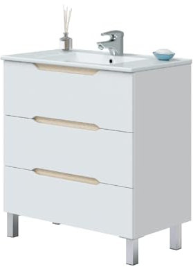 MarinelliGroup Mobile bagno 80 cm a terra lavabo ceramica 3 cassetti BIANCO LUCIDO 80 x 45 x 86 cm 305023B
