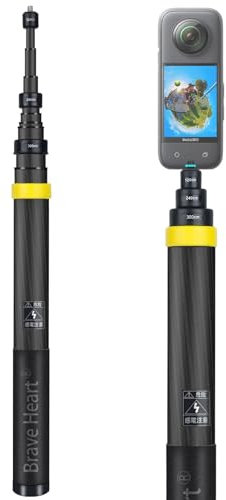 3M Perche à selfie invisible en fibre de carbone extensible pour appareils photo d'action Insta360 ONE X4, X3, R, RS, X, ONE Insta 360 Jaune