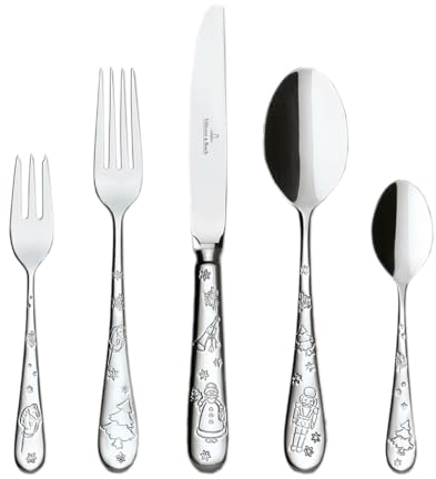 Villeroy & Boch – Toy's Delight Besteckset 30 teilig Silber Platin, Spülmaschinenfest, Besteck Set 6 Personen Rostfrei Weihnachtsmotive, Gabel, Messer, Löffel, Kaffeelöffel, Kuchengabeln, Edelstahl