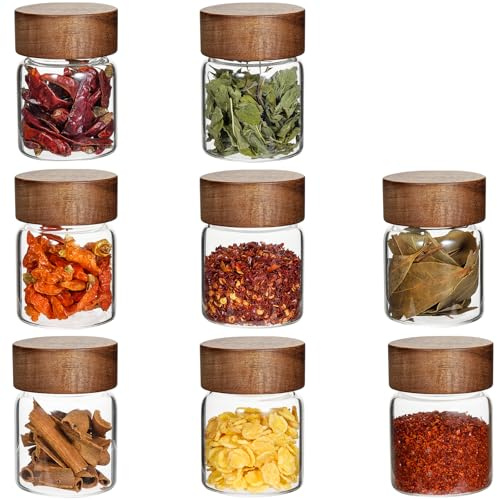 Foyofly Glass Spice Jars Seasoning Containers Small Glass Jars with Lids Airtight Food Storage Canister for Kitchen Pantry Sugar Tea Coffee Bean Nuts Cookies Herbs Salt (4oz(118ml)*8 pack)