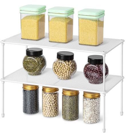QIWODE Organizer da Cucina per Armadio, Portaspezie, Mensola Impilabile, Divisore di Spazio, Supporto per Cucina, Dispensa, Armadio, Scrivania, Piano di Lavoro, Bianco