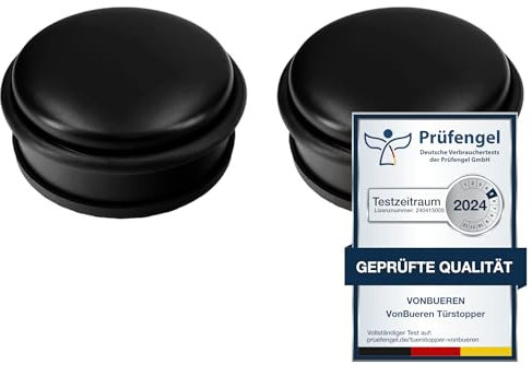 2 x Türstopper Boden schwarz 1,2 kg schwer VonBueren | ca. 10,5 x 5 cm | Tür Stopper aus Edelstahl/Metall