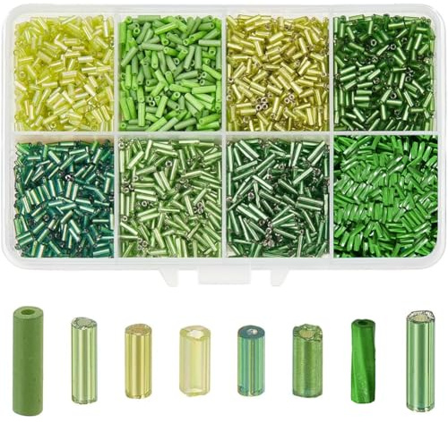 PH PandaHall 2488 Stück 8 grüne Farben Glasperlen 4mm Röhrenperlen Mini Abstandsperlen Bastelperlen Zur Schmuckherstellung Weihnachtsdekoration Loch: 0.8/1mm