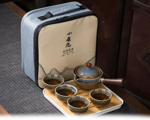 ROCILA Porcelain Chinese Gongfu Tea Set Portable Teapot Set with 360 Rotation Tea Maker and Infuser Portable All in One Gift Bag