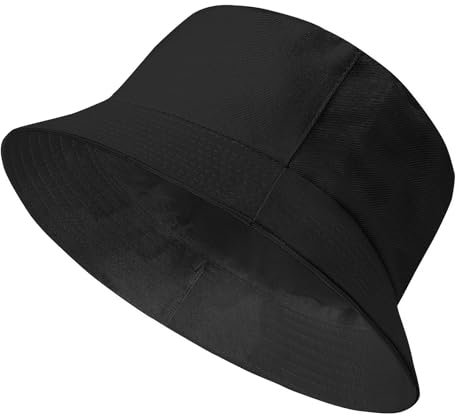 TOMEEK Fischerhut Herren Bucket Hat Damen Sonnenhut Reversibel Fischerhüte Baumwolle Sommerhut Unisex Anglerhut Doppelseitig Freizeithut Faltbar Einfarbige(Schwarz,L)