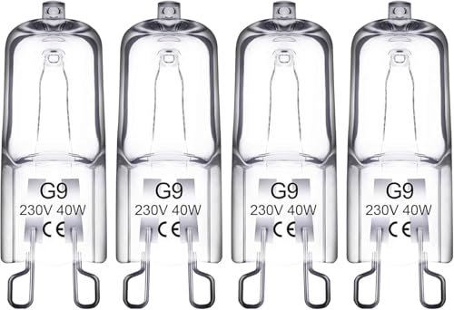 ATJTYSX 4 Stück Halogenlampe, G9 40W 230V Backofenlampe, Oven Lampe, G9 Halogen Leuchtmittel, für Backofen, Mikrowelle