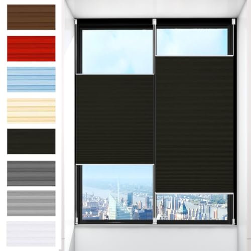 Plissee Ohne Bohren Klemmfix 70 x 140 cm Verdunklungsplissee Uv-Schutz Plise Plisee Plisse Rollo Inkl. Aller Montage-Teile für Fenster & Tür, Schwarz