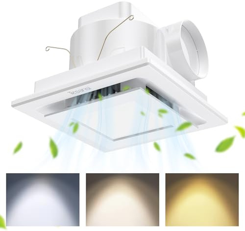 Tesansi Bathroom Exhaust Fan with 3CCT LED Light, Ultra-Quiet 1.0 Sone & Effective Ventilation at 100 CFM, Easy Retrofit Without Attic Access for Moisture and Odor Control