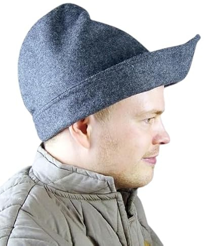 Leonardo Carbone® Herren Kopfbedeckung Robin Hood-Hut | Asymmetrischer Rand | Mittelalterlicher Stil | Karneval, Halloween, Cosplay, LARP, Hut, Mütze, Accessoire | Wolle