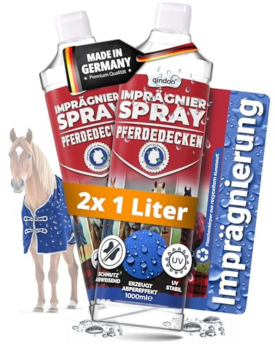 Qindoo Imprägnierspray Pferdedecken – Wasser- & Schmutzabweisender Schutz für Tier- u. Pferde Decken, Atmungsaktiv, PFC frei, Made in Germany, Nachfüll 2 Liter