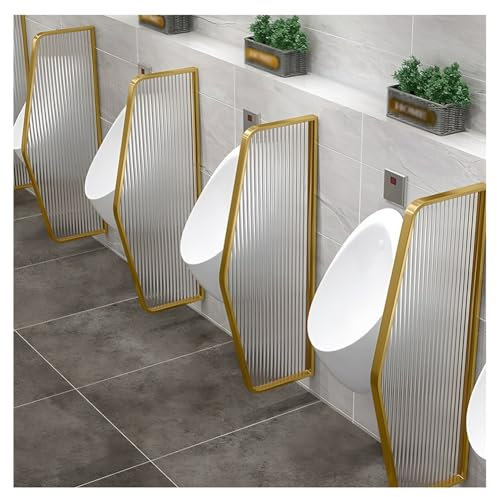 zklaseot Urinal-Trennwand, Toilettentrennwand Badezimmertrennwand Mit Gehärtetem Glas Und Edelstahlrahmen Wandmontierte Toilettentrennwand Für Hotels, Schulen Und Einkaufszentren(Gold-B)