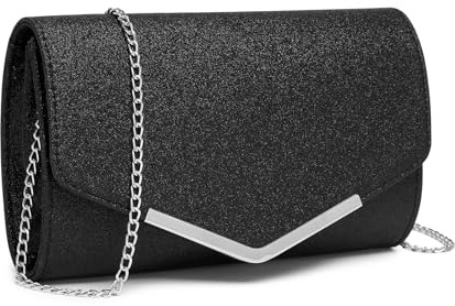 Miss Lulu dam clutch glänsande kvällsväska med avtagbar kedja elegant Envelope handväska moderiktig crossbody axelväska för bröllop fest bankett semester, svart