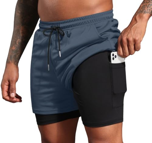 PrinStory Pantalones cortos deportivos de verano para hombre, pantalones cortos de deporte, pantalones cortos de entrenamiento para hombre, pantalones cortos para correr con bolsillos integrados