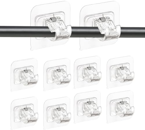 10Pcs Self-Adhesive Curtain Hooks Rod Brackets - No Drill Nail Free Adjustable Drapery Holders for Bathroom Shower Windows Swinging Doors Curtain Pole Accessories Hotel Home Use