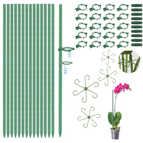 90PCS Supporto per Piante Sostegno Tutori Rampicanti Bastone Palo Interno Pomodori Bastoncini Orchidee Stabilizzare + 4 Supporto Stelo Piante Plant Support Stakes Delle in Vaso Regolabili Tutor 30CM