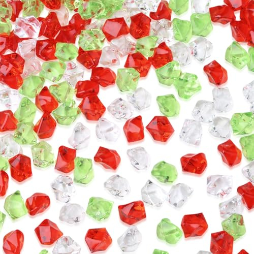 AWARDSEN Pack of 500 Christmas Colourways Acrylic Decorative Diamonds, Gemstones for Christmas, Crafts Decoration, Glitter Stones, Christmas Decoration, Decorative Stones, Party, Vase Filling, Muggle