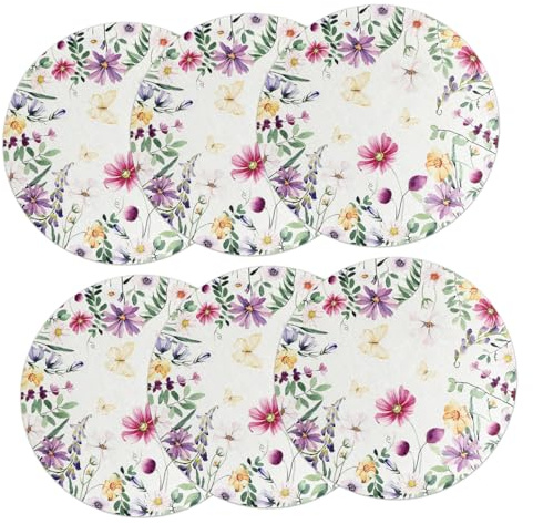 Sosoport 6pezzi Tovaglietta Rotonda in Lino Tovagliette Fiori Sottobicchieri Da Pranzo Tovagliette Per Tavolo Presine Da Cucina Da Pranzo
