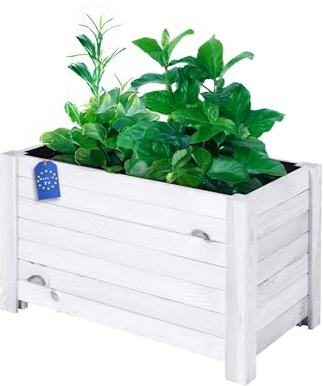 WOODYGIFT Hochbeet Holz 60x35 – Balkon Hochbeet mit Rankgitter für Kräuter, Gemüse & Blumen – Wetterfestes Kräuterbeet mit Gewebeeinlage – Pflanzkasten für Garten & Terrasse (Weiß)