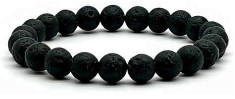 LAVA VOLCÁNICA® - Pulsera de piedras naturales 100% auténticas - Pulsera de bolas con hilo elástico resistente para mujer y hombre - Caja de joyería regalo incluida (Bolas 8mm)