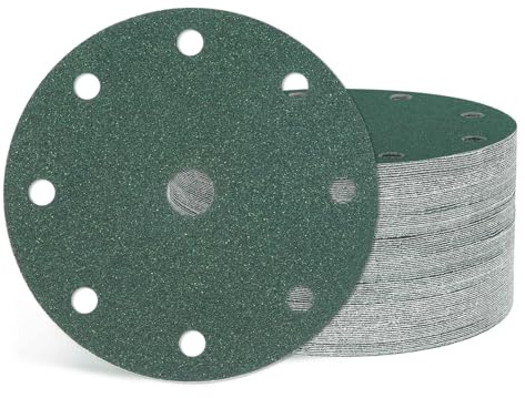 Kozelo 50Pcs Sanding Disc 152 mm 120Grit 9 Hole Sandpapers Green | Orbital Hook and Loop Sandpapers Suitable for Metal Wood Furniture DIY Grinding and Polishing