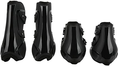 Sehnengamaschen für Pferde, Beinschutz für Pferde, PU-Schale, Vorder- und Hinterbeinschutz für Pferde, offene Vorderseite und Streichkappe zum Schutz des Pferdes, zum Springen, (1 Set Black Large
