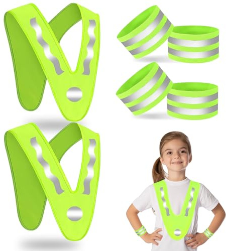 Foonary 2pcs Gilet haute visibilité pour enfants,gilet réfléchissant en forme de V avec bande réfléchissante –veste réfléchissante pour enfants de 3 à 12 ans, pour le sport,course à pied et cyclisme