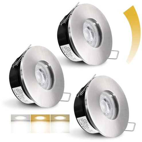 Sweier Foco Empotrable LED Techo luz Regulable, 5W 480LM Downlight Led Techo Empotrable 3000K Blanco Neutro 4000K Blanco Frío 6000K Focos Empotrables, IP65 Foco Baño, Corte 68-75mm, Níquel, Juego de 3