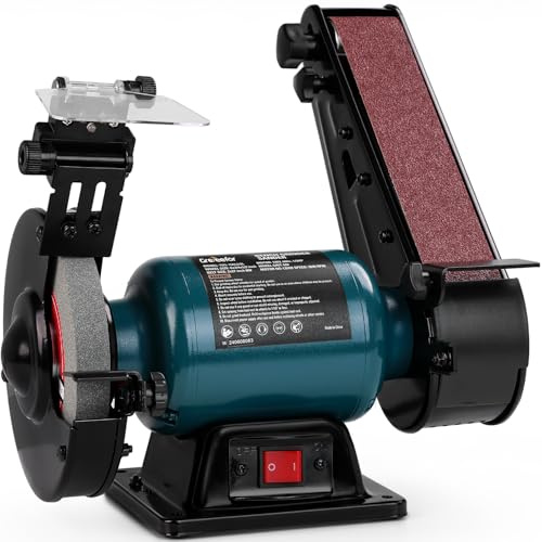 6 Bench Grinder & 2 x 27 Belt Sander Combo, 2.5A Induction Motor Sharpening Tool for Knife Making, Woodworking, Metal Work and Home Workshop