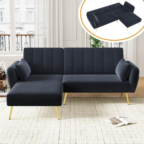 YanguVibes Schlafsofa 3 Sitzer mit Schlaffunktion, Ecksofa 2-in-1 verstellbare, DREI verstellbare Neigungswinkel, Geeignet für Wohnzimmer, Schlafzimmer, Heimkino, Gästezimmer aus Samt, Schwarz